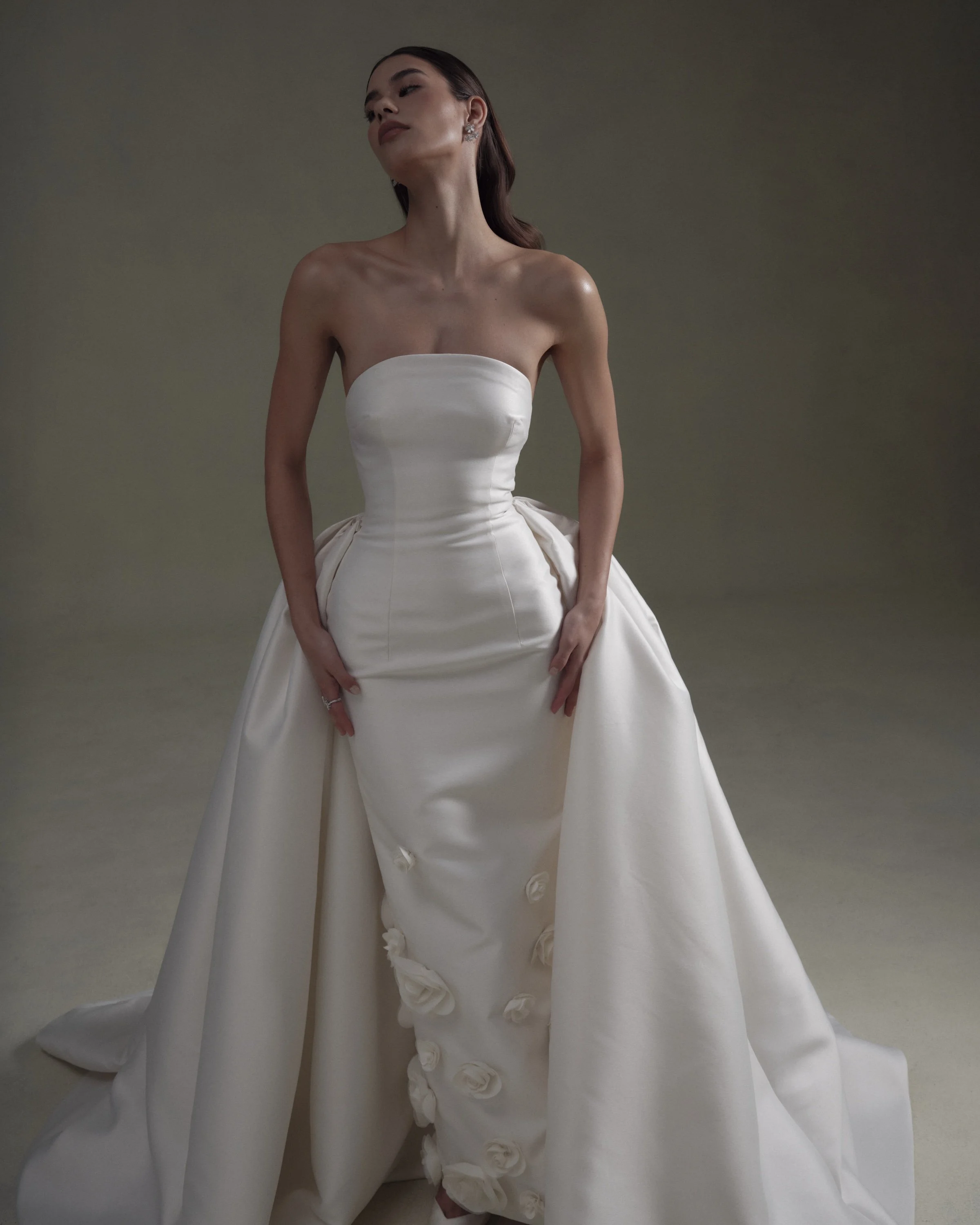 Strapless Fitted Dress with Flower Embellishments — Senstudio